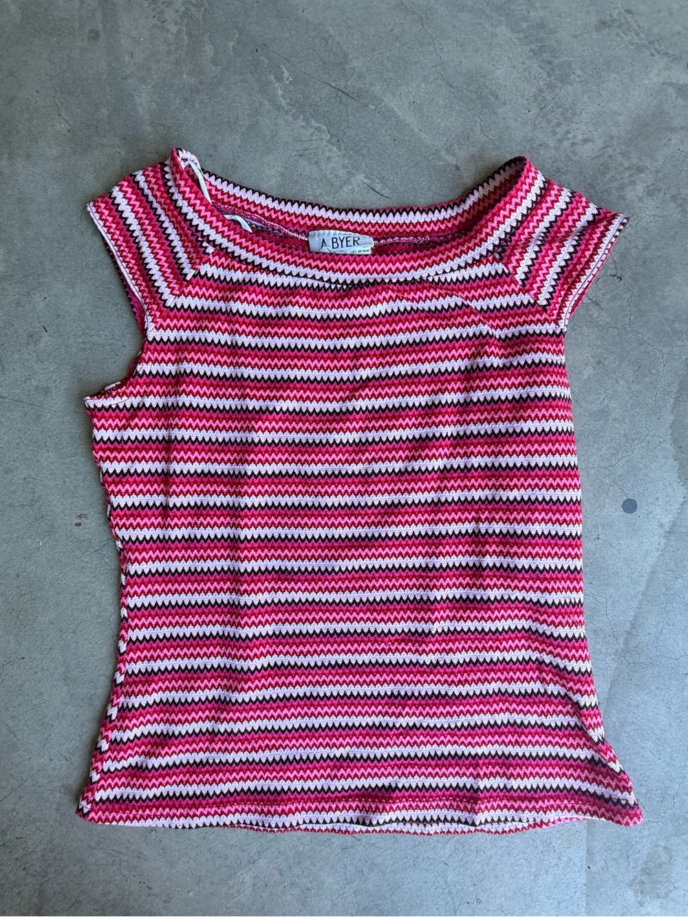 A. Byer Pink and White Striped Knit Cap Sleeve Tank - Picture 1 of 4